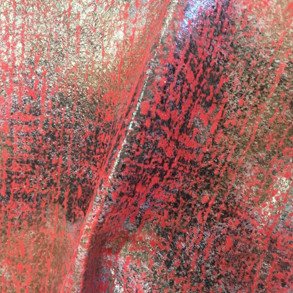 Linen Texture on Red Pig Suede - Rainbow Leather